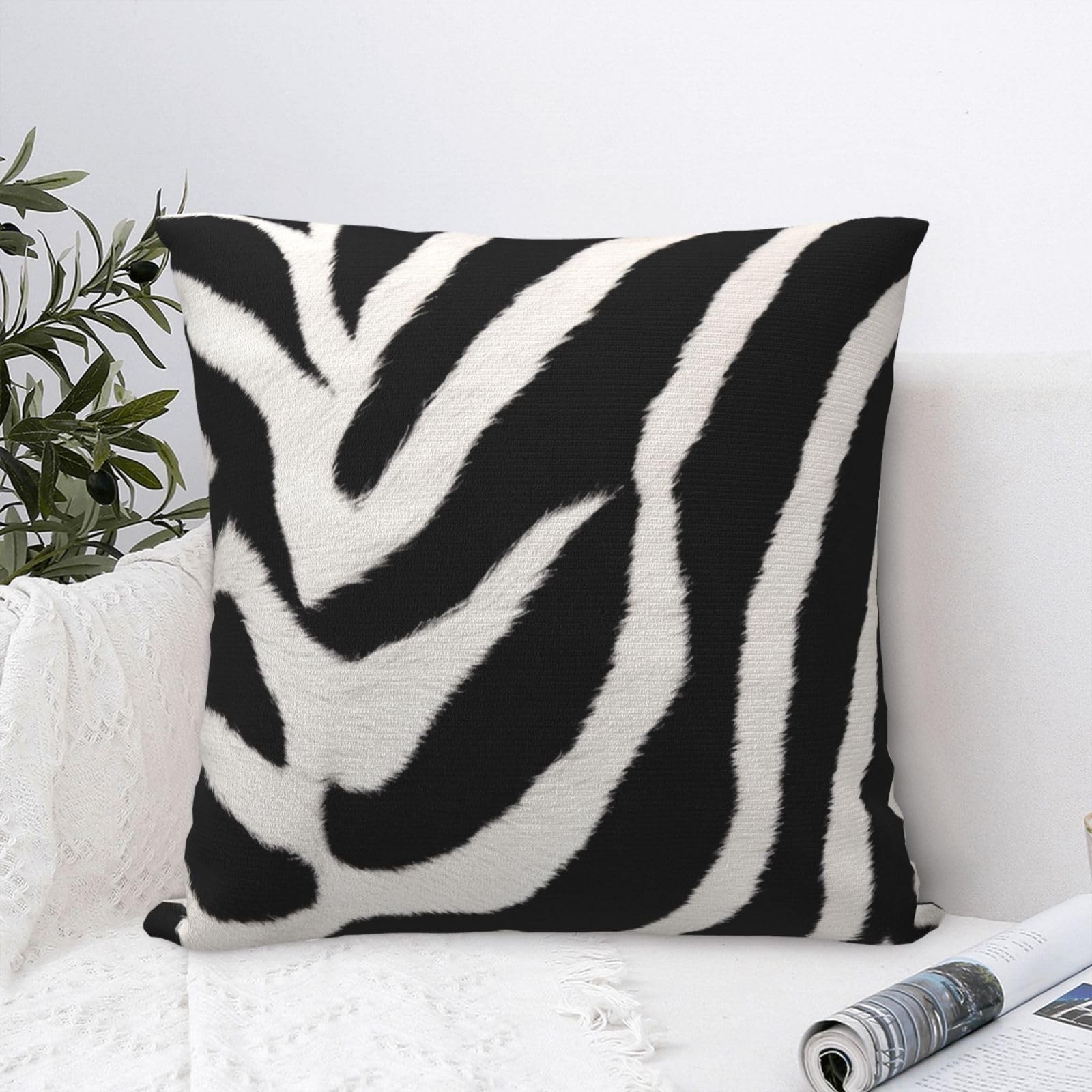 FodPand Luxury Velvet Throw Pillow Covers 20"x20" Super Soft Decorative Pillow Cases - Zebra Animal Pillowcases Modern Lumbar Cushion Cases for Couch Sofa Bed Pillow Shams