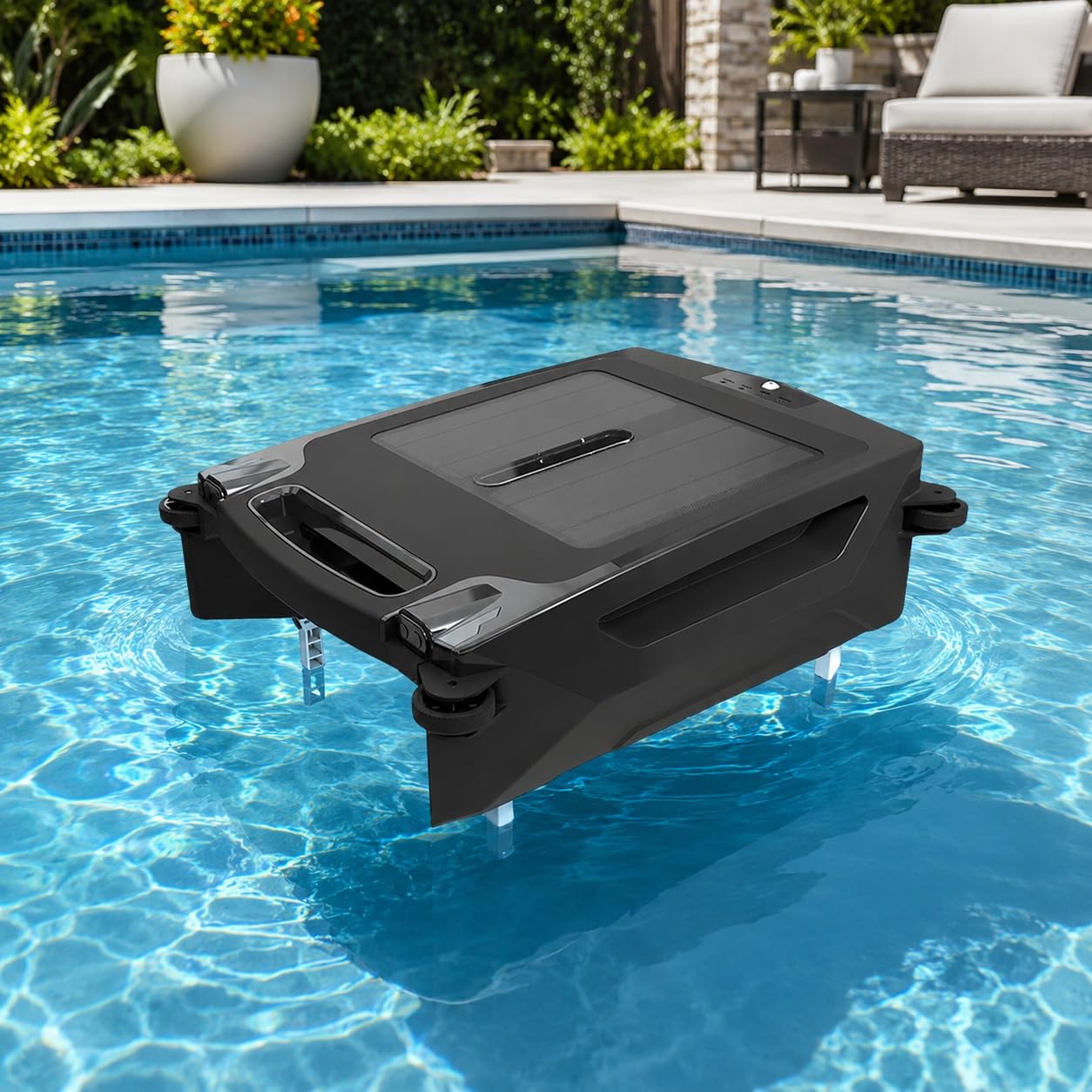 adeproptitysed Solar Pool Skimmer Robot, Cordless Robotic Pool Cleaner with Dual Motors & Solar Charging, Automatic Pool Vacuum Cleaner with 2 Cleaning Modes for Swimming Pool, Pond & Spa