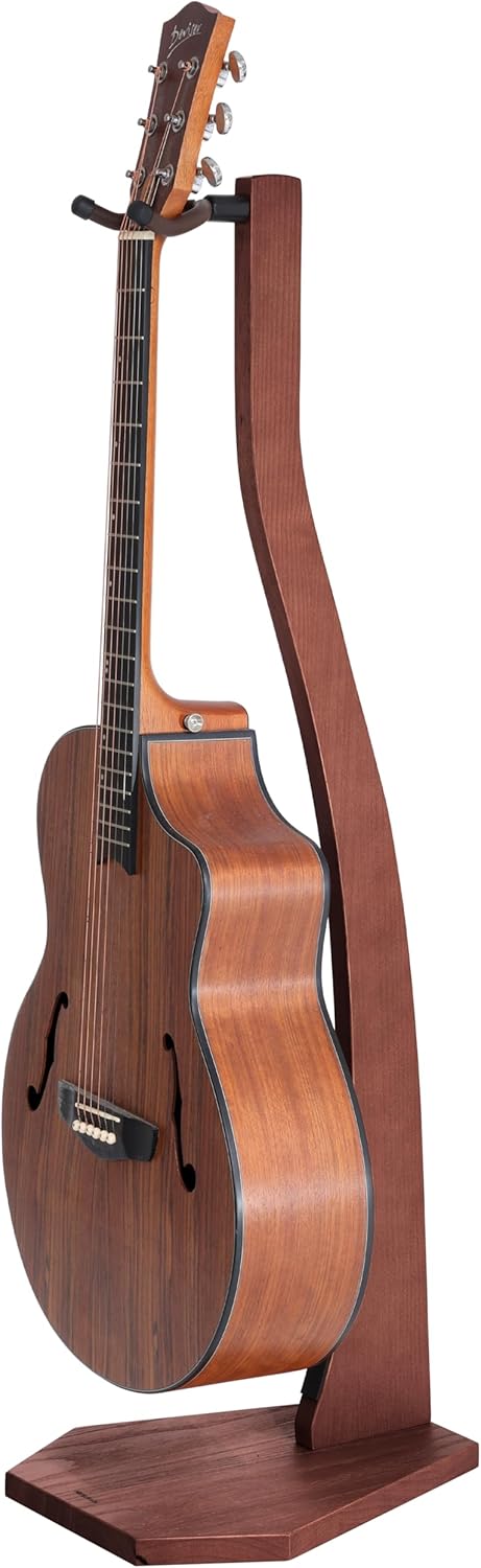 Nefelibata Guitar Stand Wooden, Handmade German Ash Solid Wood Racks Floor, for Electric, Acoustic, Classical Guitars, Banjos, Mandolins-Dark Brown