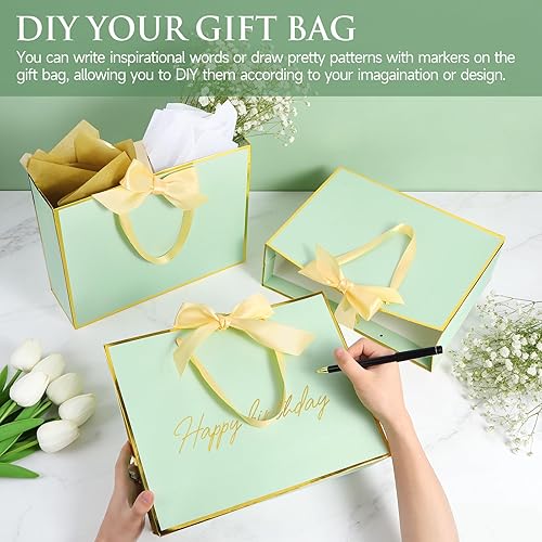 Miniatura 6 de Ethhqu 5 Pack Elegant Large Gift Bags with Handles, 12.6x10x4 Inches - Includes Tissue Paper & Cards for Birthday, Baby Shower, Wedding,