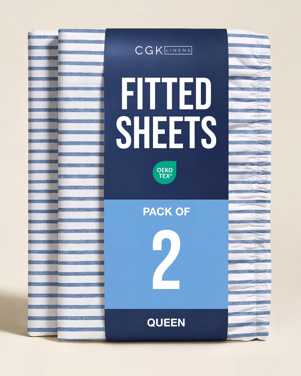 Queen Fitted Sheet - Pack of 2 Single Fitted Bottom Sheet - Blue Stripes
