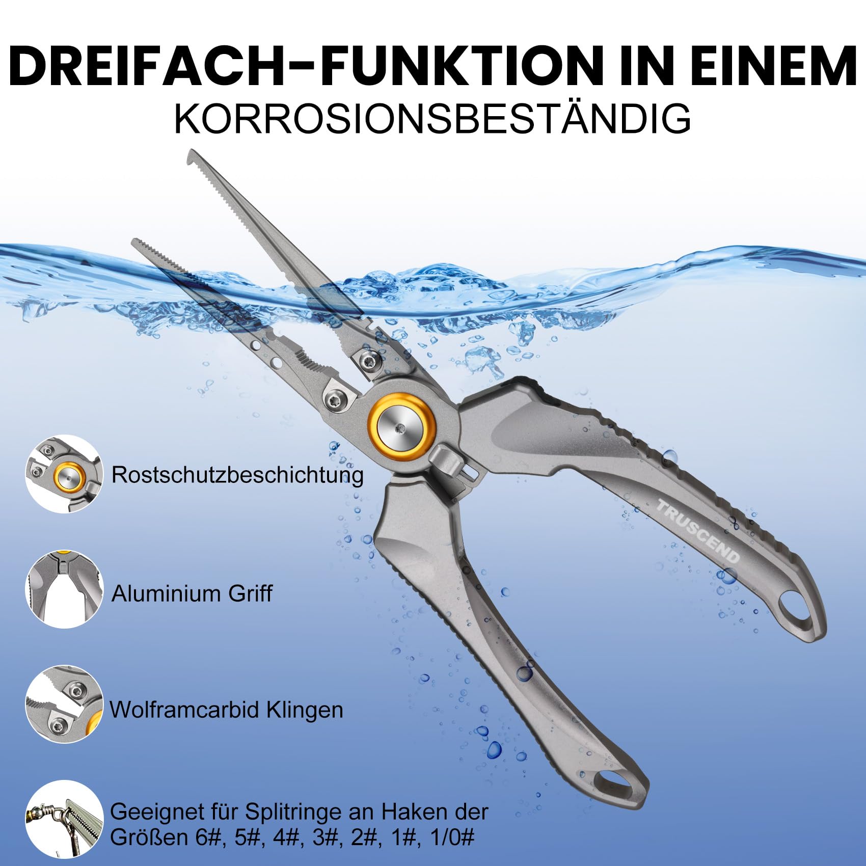 TRUSCEND Angelzange, Haken Lösezange, Hakenlöser Angelzubehör Multifunktionale Angeln Zangen Linie Cutter Angelschere, Aluminium/Edelstahl Angelzange Salzwasser, Angeln Geschenke für Männer