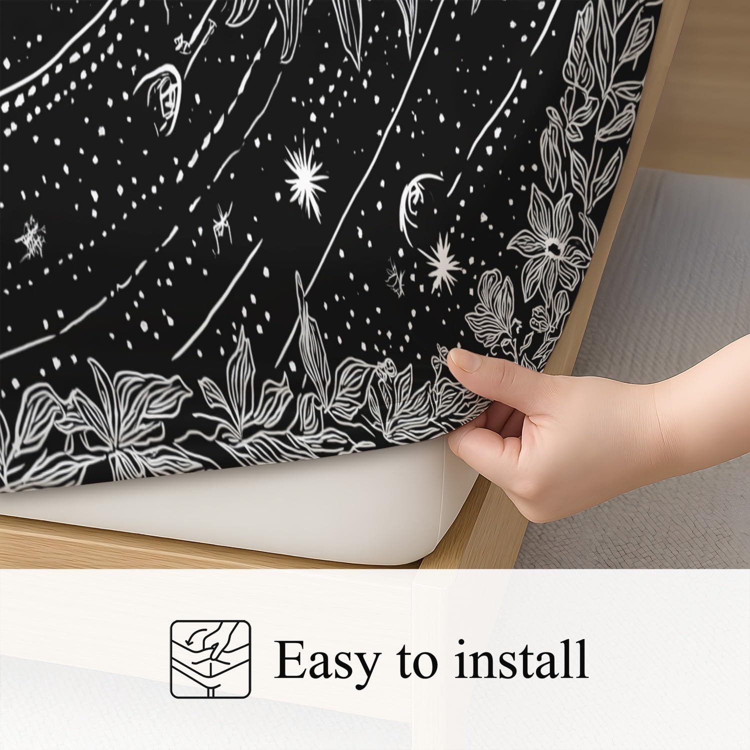 King Fitted Sheets - Bed Sheets Breathable and Luxury Microfibre Bedding Sets 160 x 200 cm, Celestial Faces, Sun & Moon, Mystic Classical, Retro Totem, Artistic Bedroom