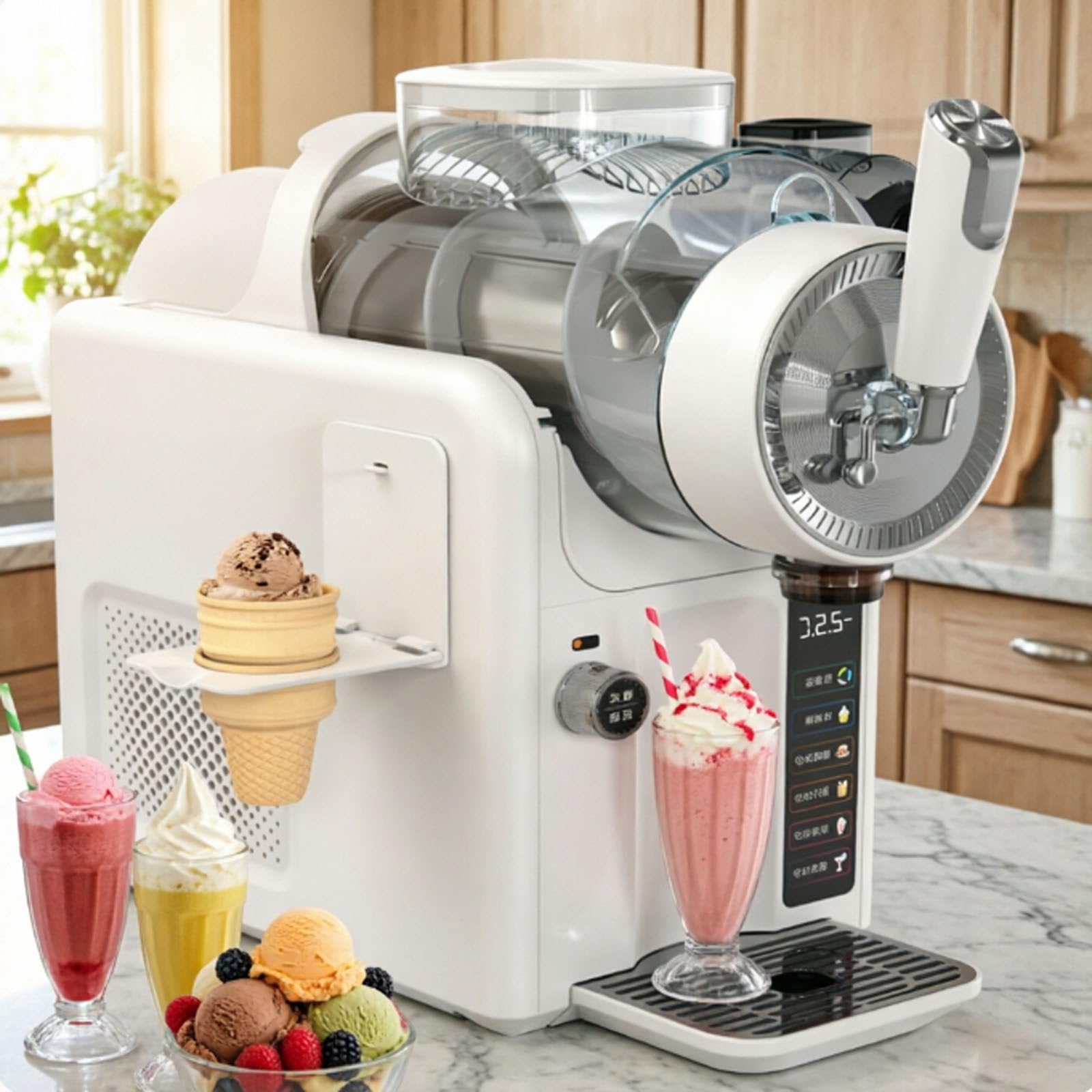 smafoseedding Slushie Maker Machine,185w Slushy Maker,5 in 1 Soft Serve Ice Cream Machine,No Ice Needed,360° automatic Clean,Continuously for 12 hours,For Commercial & Home tea coffee & shops White