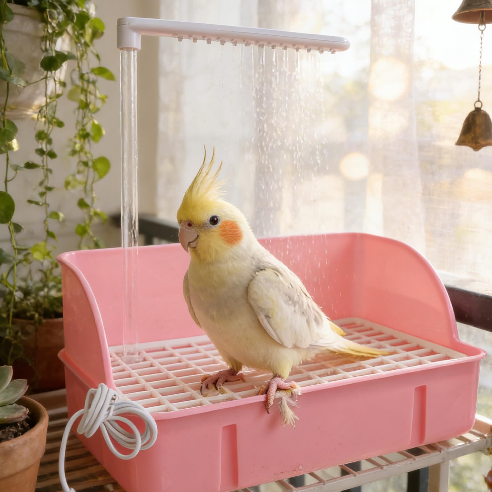 ifundom Papageien Badewanne Vogelbadewanne aus Kunststoff Hängend mit Haken Rosa Vogeltränkebecken für Wellensittiche und Kanarienvögel Vogelbad für Käfigzubehör