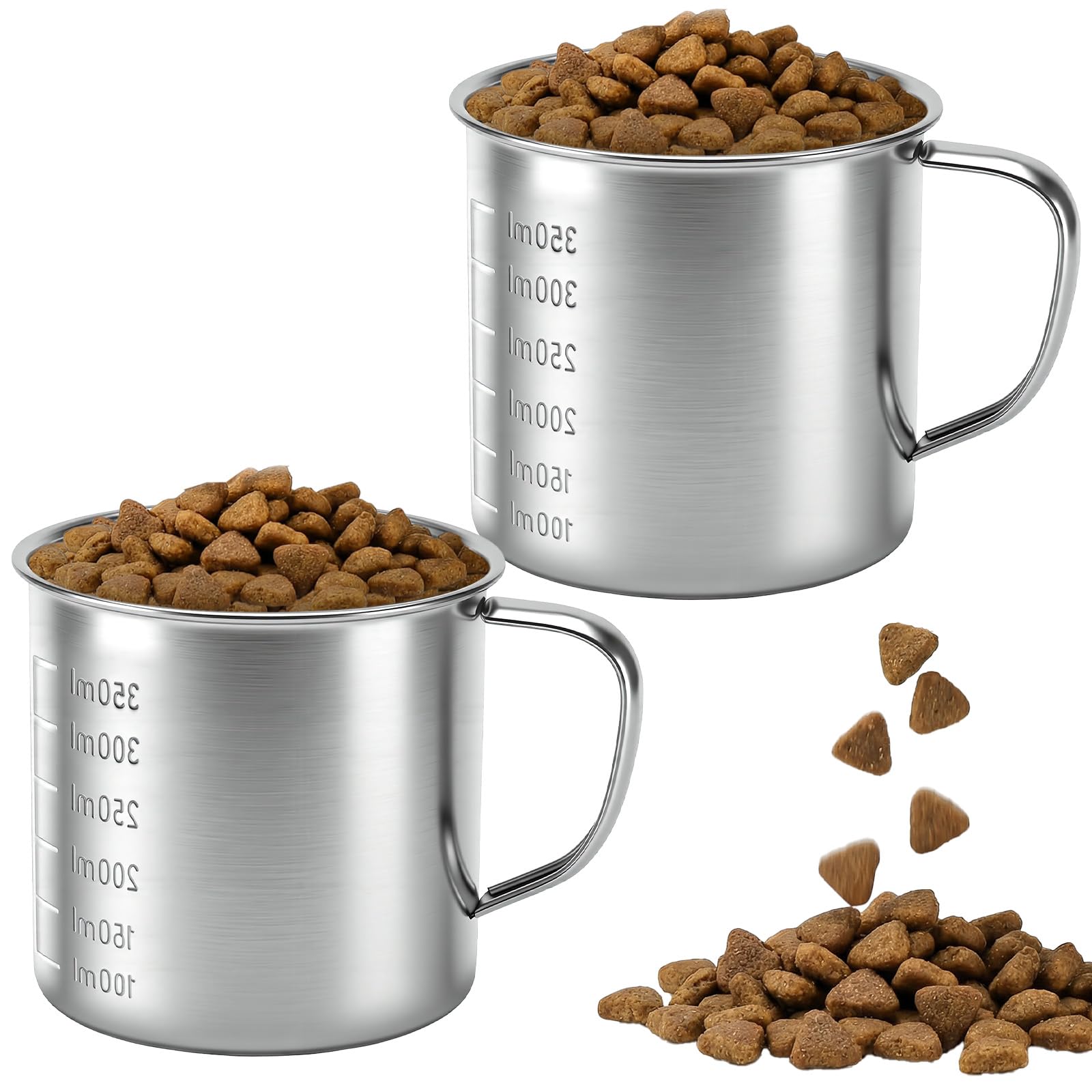 2 Pcs 1.5 Cup Dog Food Scoop, Stainless Steel Dog Food Measuring Cup with Handle & ML Scale for Dogs Cats Rabbits Birds
