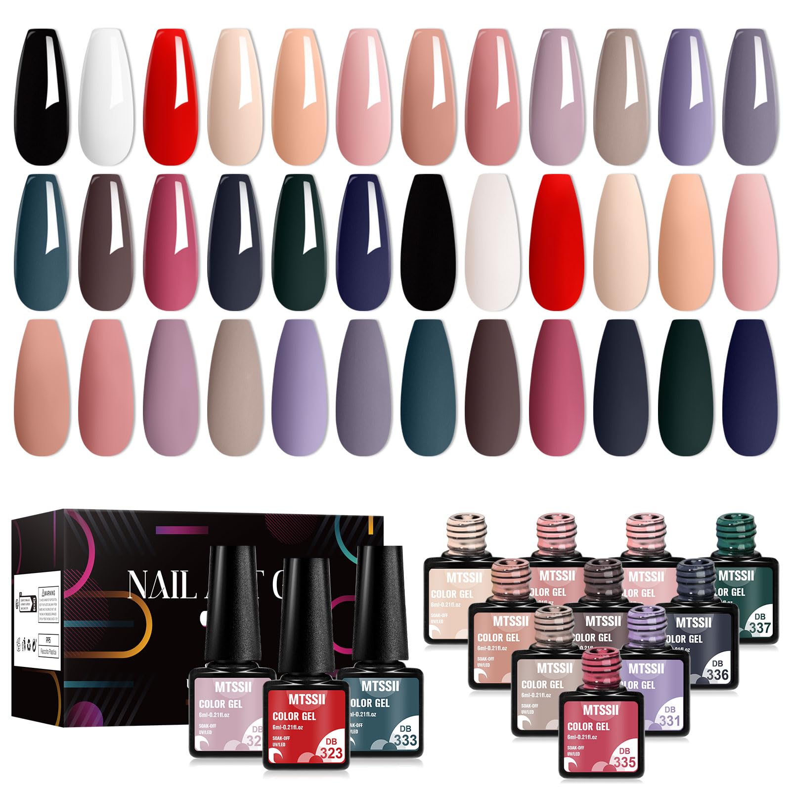 MTSSII Classical Gel Polish Set Nude Gel Nail Polish Set 18 Colors Gel Polish Kit Colorful White Pink Red Blue Black Collection Gel Gifts for Women