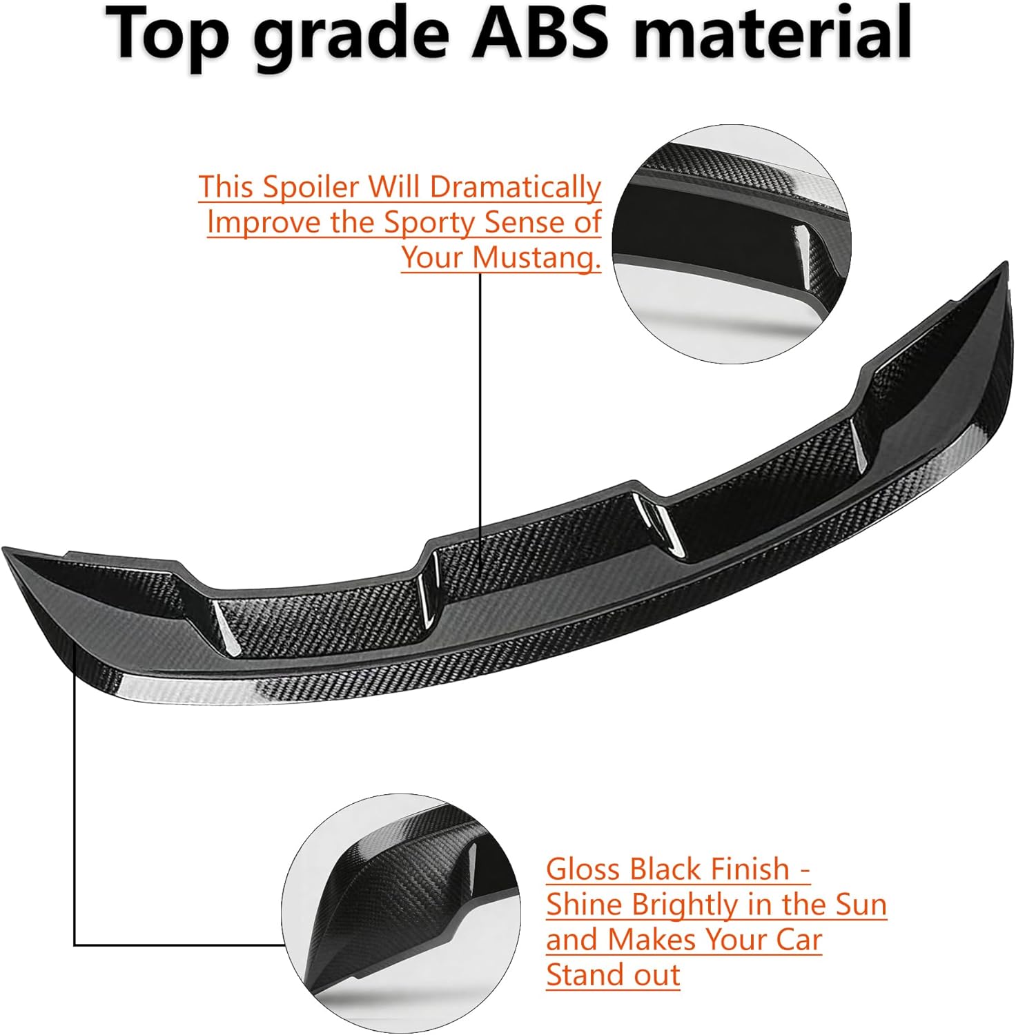 Carbon Fiber Look Rear Trunk Spoiler FIT 2015–2024 Ford Mustang – GT500 Style Wing, ABS Plastic, Bolt-On Installation – Exterior Styling Upgrade