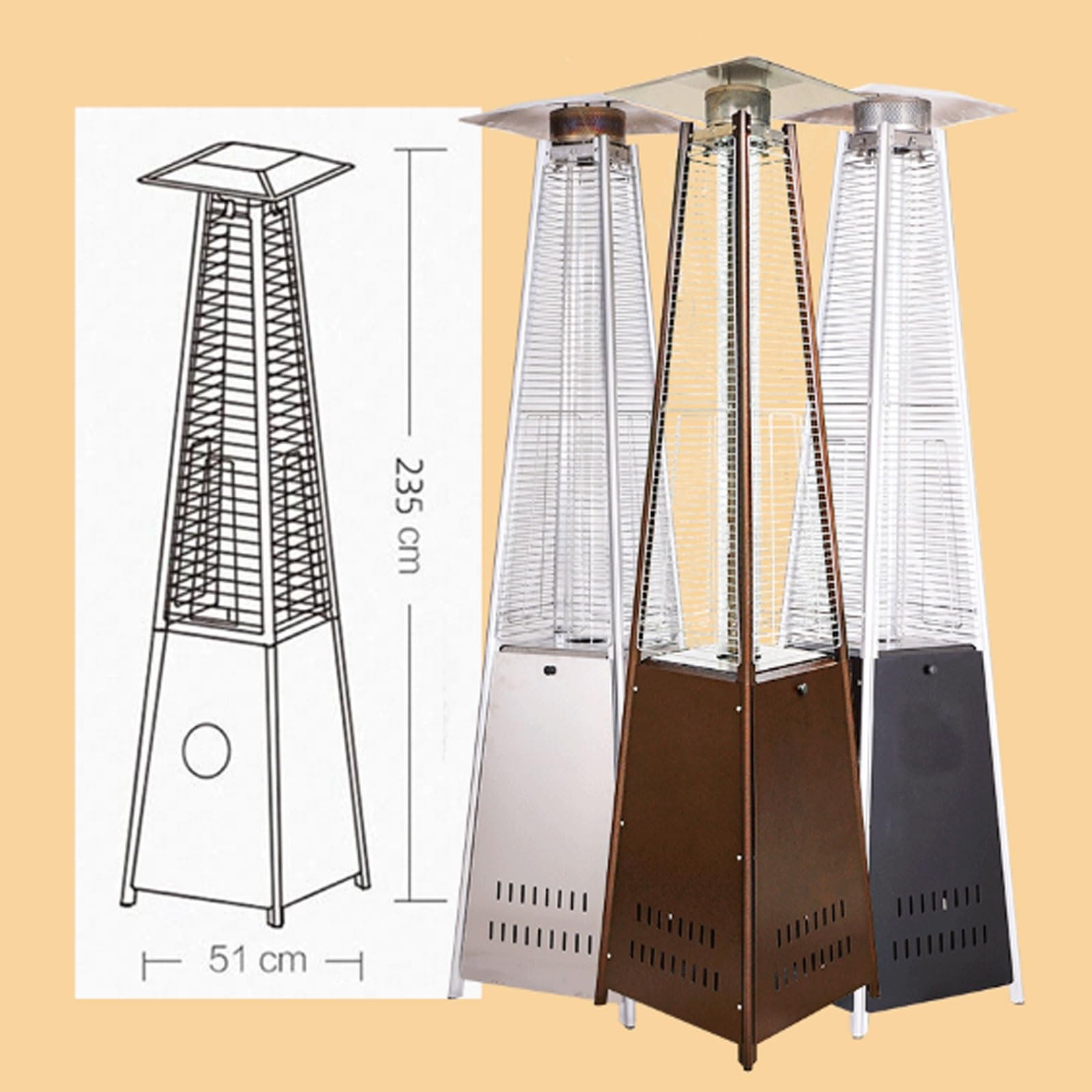 Riscaldatore Da Esterno A Propano, Riscaldatore Da Esterno Da 44.000 BTU Con Ruote Di Spegnimento Automatico For Giardino, Terrazza, Riunioni In Giardino(Gold)
