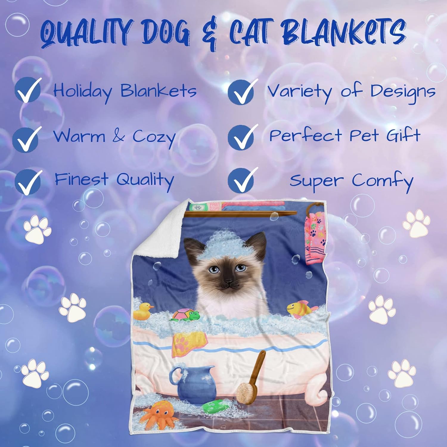 Rub A Dub Dog in A Tub Siamese Cat Blanket - Lightweight Soft Cozy and Durable Bed Blanket - Animal Theme Fuzzy Blanket for Sofa Couch BLNKT63486 (50x60 Woven)