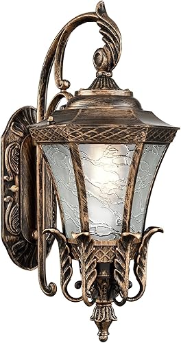 Apliques de pared negros y dorados, lámpara de pared exterior de 20.87 pulgadas de alto, aluminio impermeable con faroles de cristal para exteriores