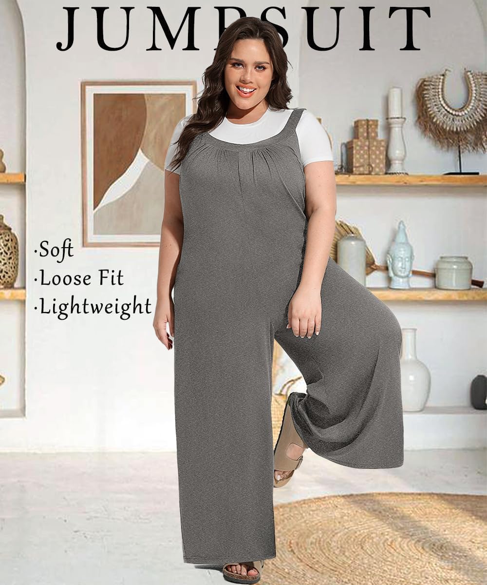 TIYOMI Plus Size Women's Summer Casual Overalls Loose Wide Leg Jumpsuits Adjustable Straps Baggy Rompers With Pockets XL-5XL - Image 2