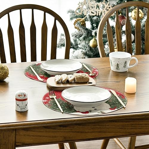 Miniatura 4 de Artoid Mode Juego de 6 manteles individuales redondos de Navidad con diseño de árboles de muñeco de nieve, copos de nieve, manteles individuales