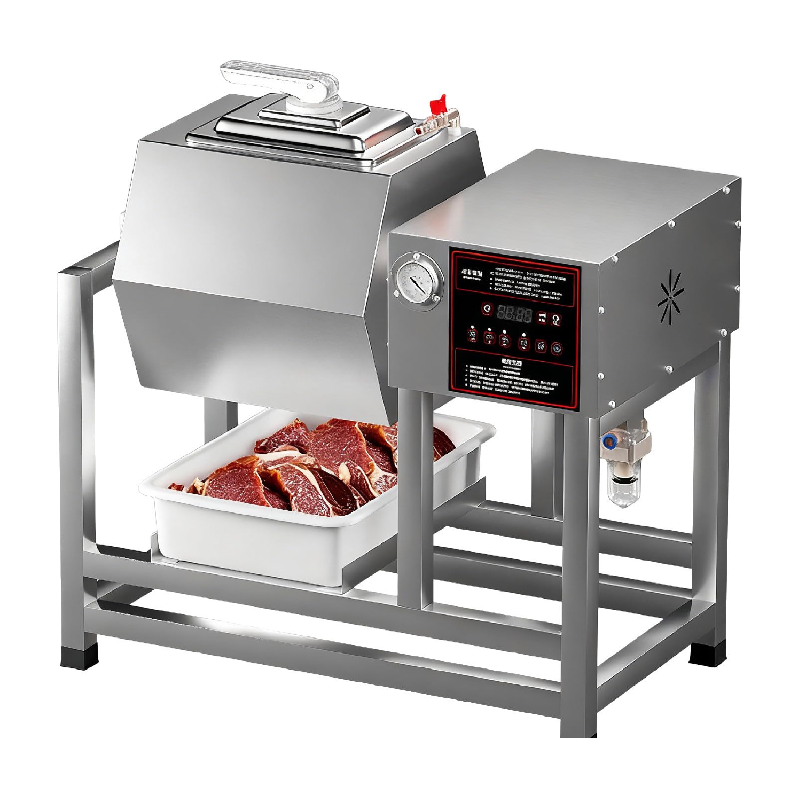 BOOZXCV Commercial Meat Tumbler Marinator, 45l Vacuum Tumbler Marinating Machine - With Bidirectional Rotation,1-90 Min Timer, Stainless Steel, For Beef Pork Mutton Chicken (A)