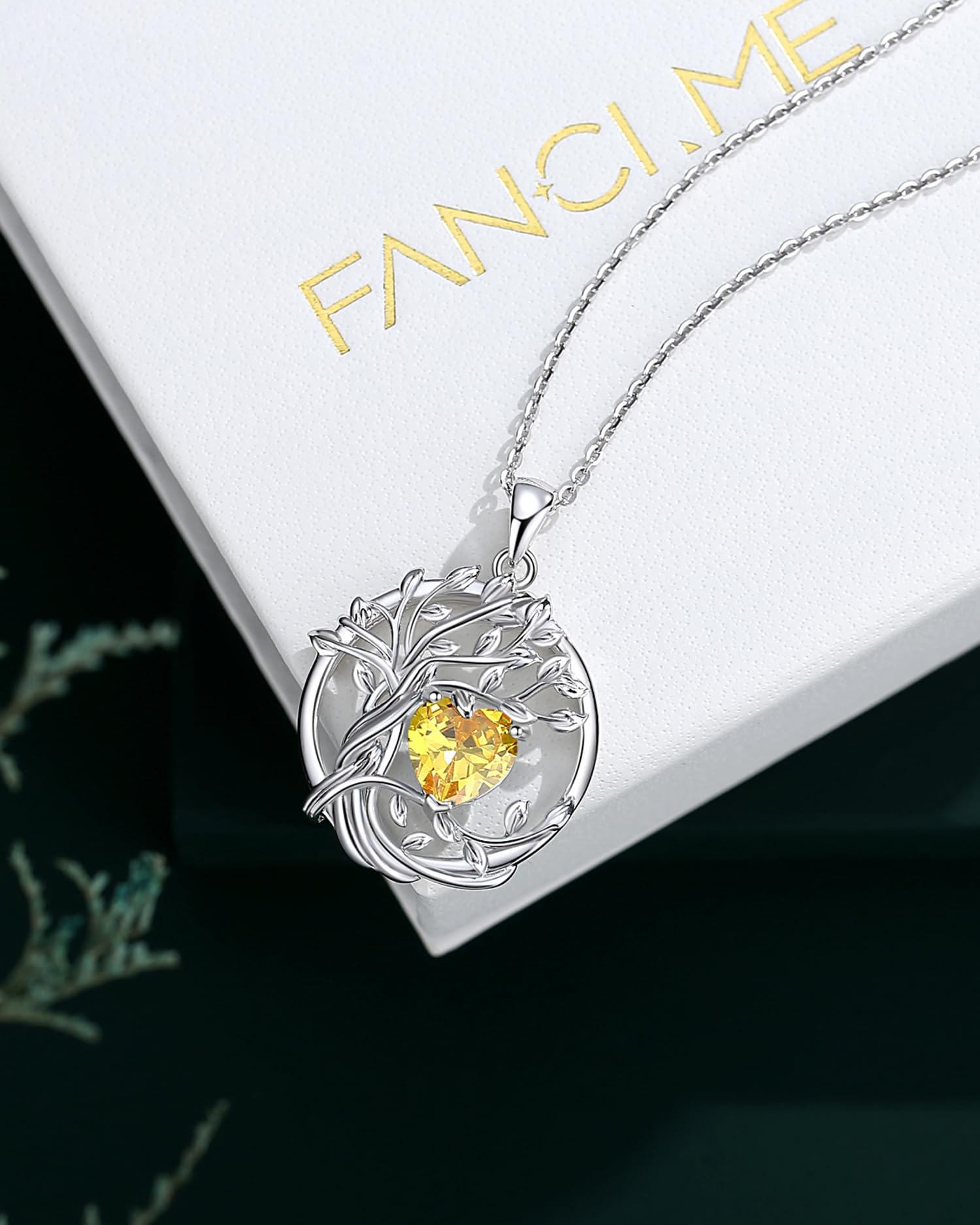FANCIME Collana da donna con albero della vita, pietra portafortuna di novembre, in argento Sterling, con ciondolo in citrino naturale, topazio giallo, regalo per anniversario, compleanno, Natale, per