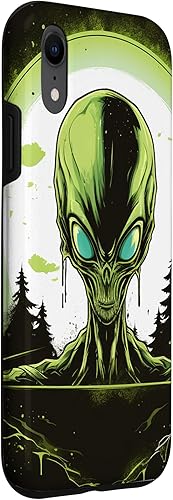 Vista 18 de iPhone 15 Pro Max Cute Green Alien Head UFO Space Face Alien Case