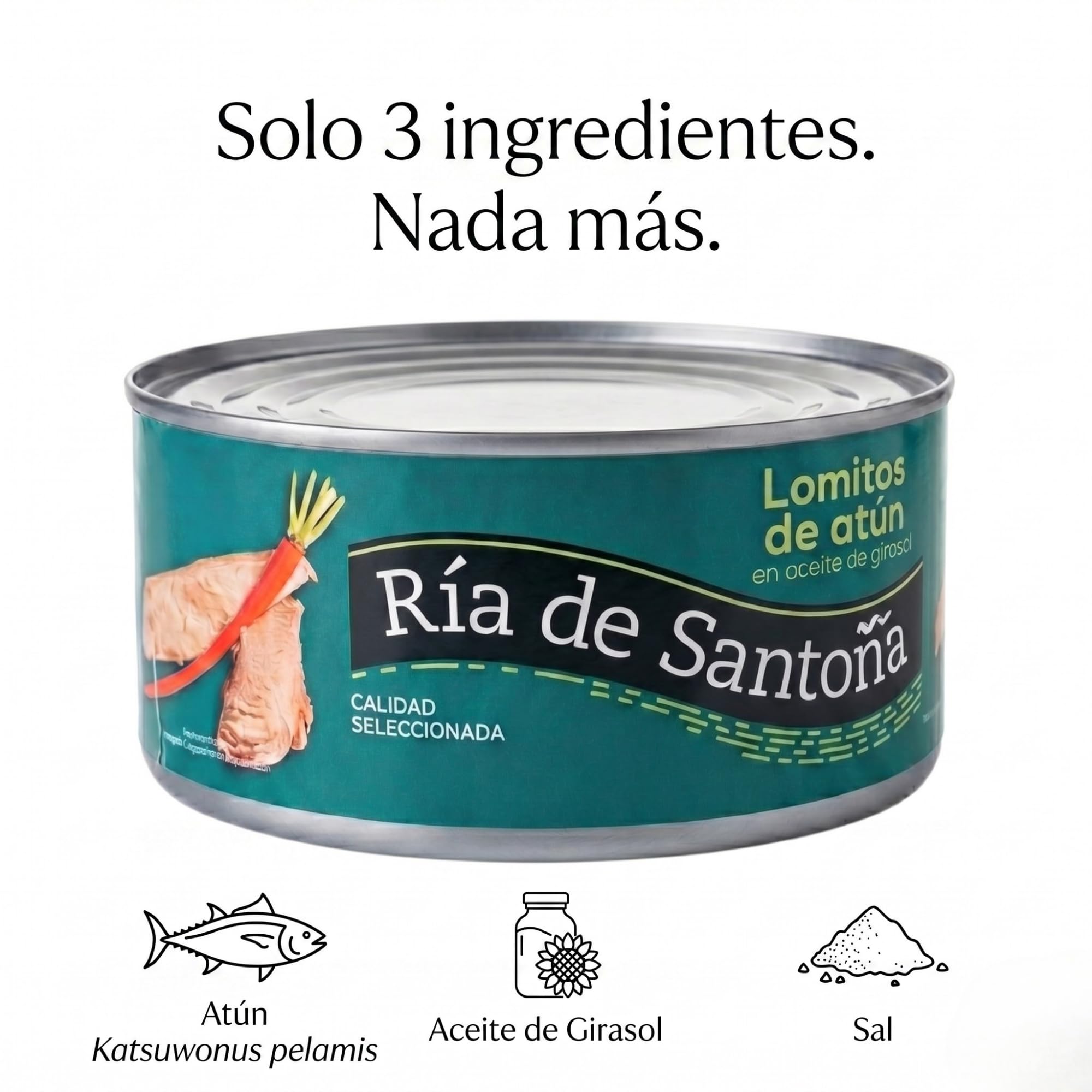 Lomitos de Atún Aceite de Girasol Ría de Santoña Calidad Seleccionada 900g | 600g escurrido, gran formato, piezas seleccionadas, sin carbohidratos, tapas, ensaladas, hostelería, gourmet, aperitivo