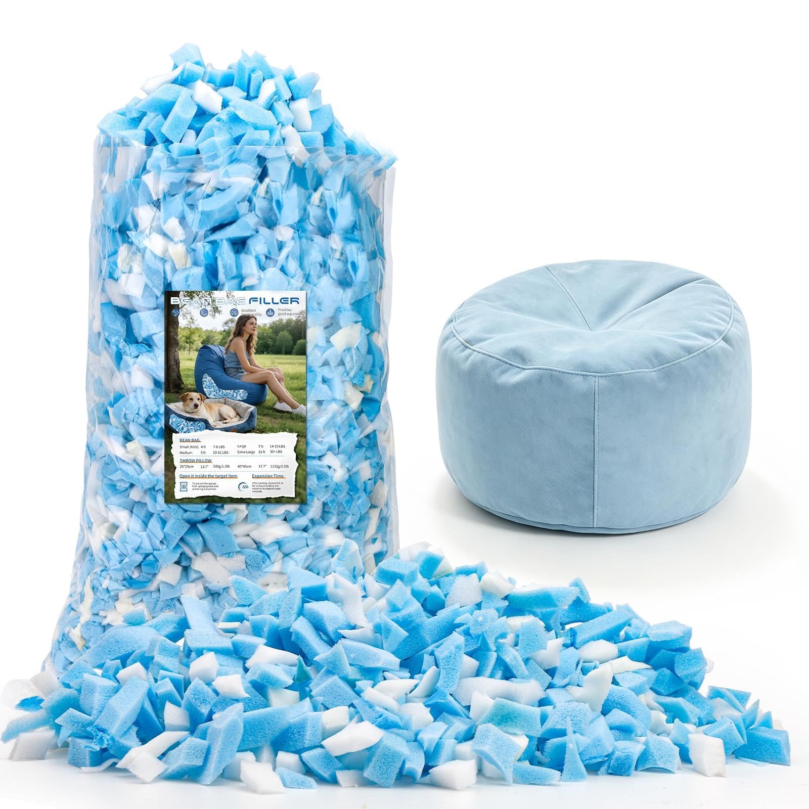 5LB Bean Bag Filler, Shredded Memory Foam Filling, Stuffing for Pillows