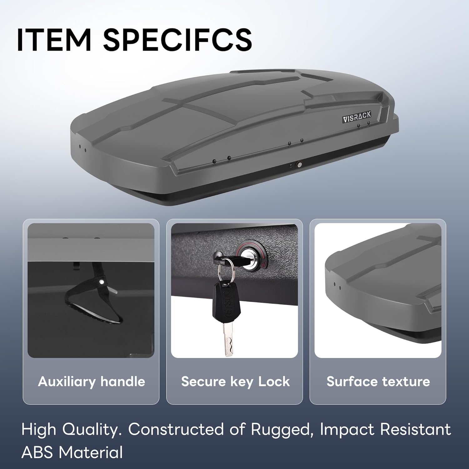 Rooftop Cargo Carrier, Hard Shell Roof Box 58.3'' x 35.4'' x 13'', Gray
