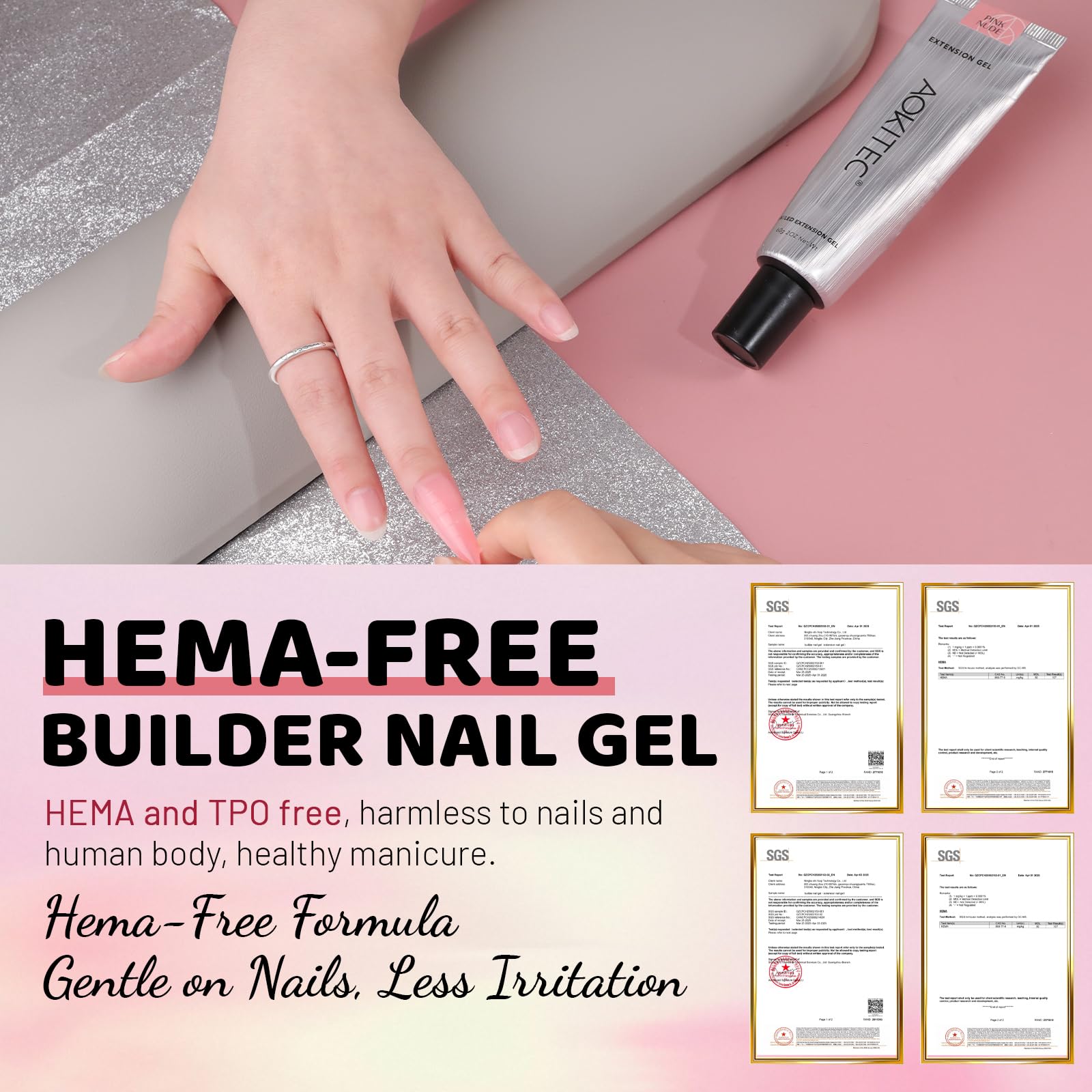 Aokitec HEMA Free Nude Pink Poly Nail Gel - Image 4