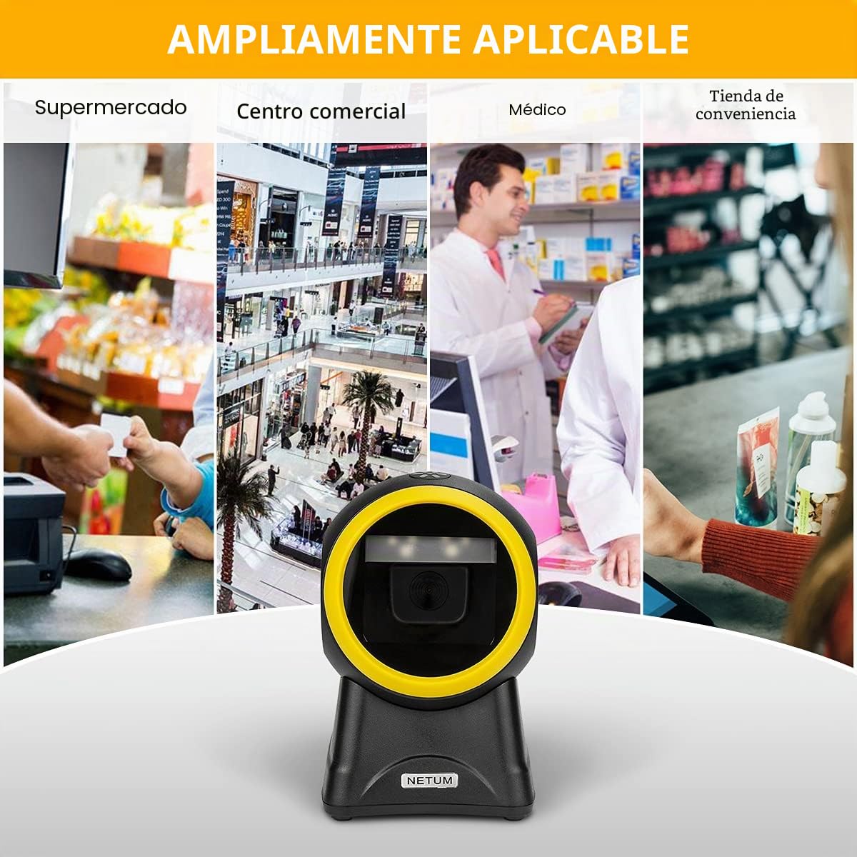 NetumScan Escáner de Código de Barras Omnidireccional USB Manos Libres 2D para Pago Móvil Pantalla de Computadora Soporte de Escaneo QR, PDF417, Código Securpharm (Matriz de Datos) NS2055L