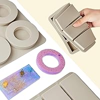 Vista 4 de Patelai 2 moldes de silicona para derretir cera de resina de Navidad, molde de llavero redondo rectangular de fundición epoxi para fabricación