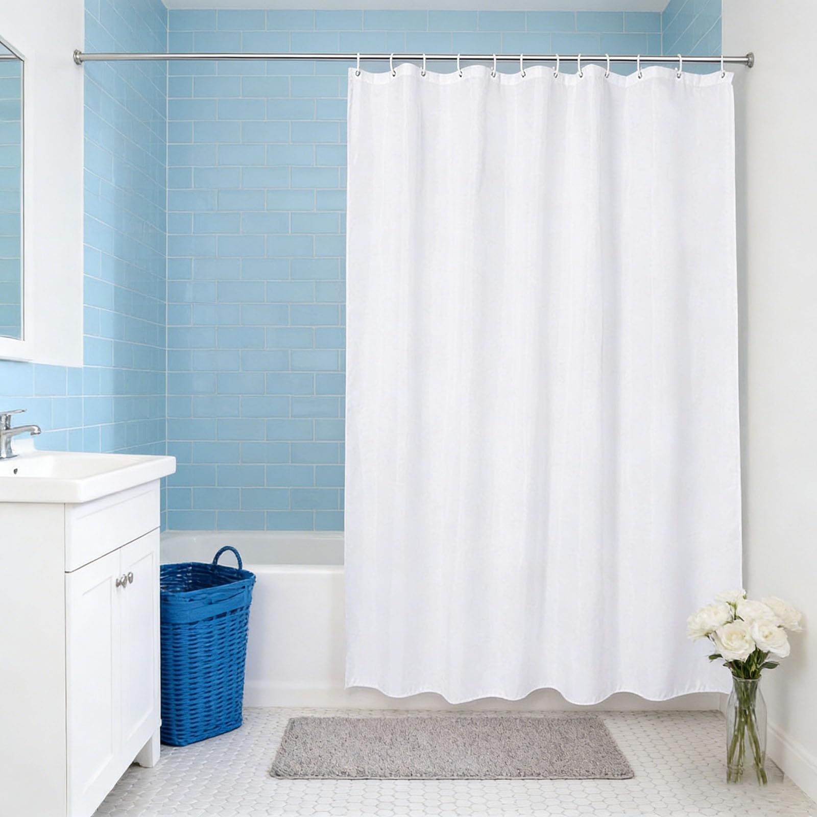 Cortina de ducha impermeable de 60 x 170 cm, poliéster, lavable, con 12 ganchos, para baño, familia y hotel, elegante y duradera