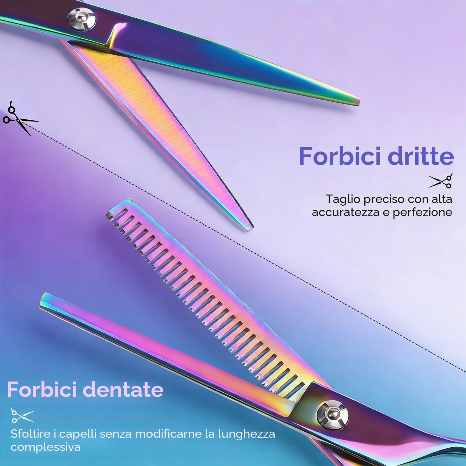 Lictin Forbici da Parrucchiere Professionali Set 4-in-1 – 6.7inch Forbici Capelli Dritte + Forbici per Sfoltire i Capelli, Lame Extra-Sharp Acciaio Inox, Ideale per Barber