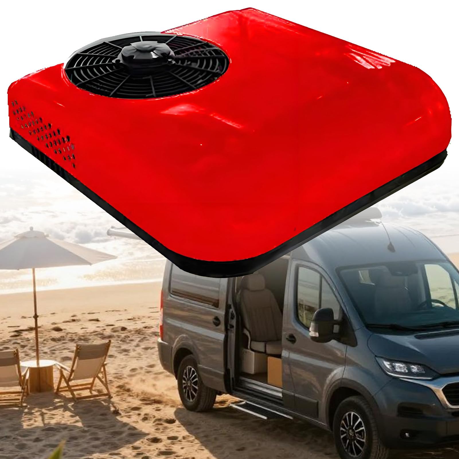 RV Rooftop Air Conditioner, 12V/24V Parking Air Conditioning 12V-Red