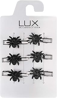 LUX ACCESSORIES Halloween Set of 6 Silvertone Finish Mini Hair Clips with Black Spiders