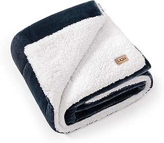 UGG Nita Throw Blanket Soft Reversible Plush Throw for Couch or Bed Washable Warm Fluffy Blanket for College Dorm Room Essentials and Bedding with Down Alternative Fill, 50-inch x 70-inch, Navy Blue