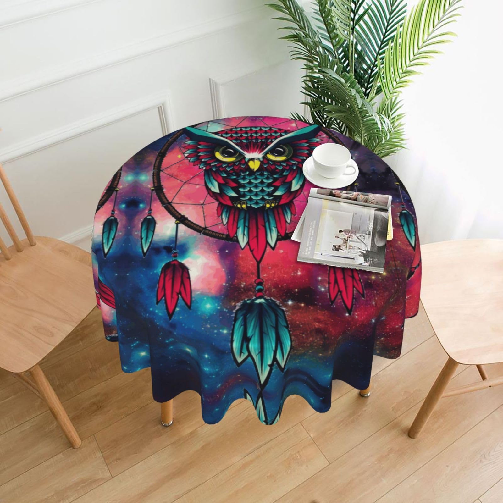 Hjfczh Black Colorful Owl Prints Round Table Throw 60 Inch - Waterproof Table Cover - Soft & Wrinkle Resistant Decor Layer For Dinners, Parties & Everyday Use
