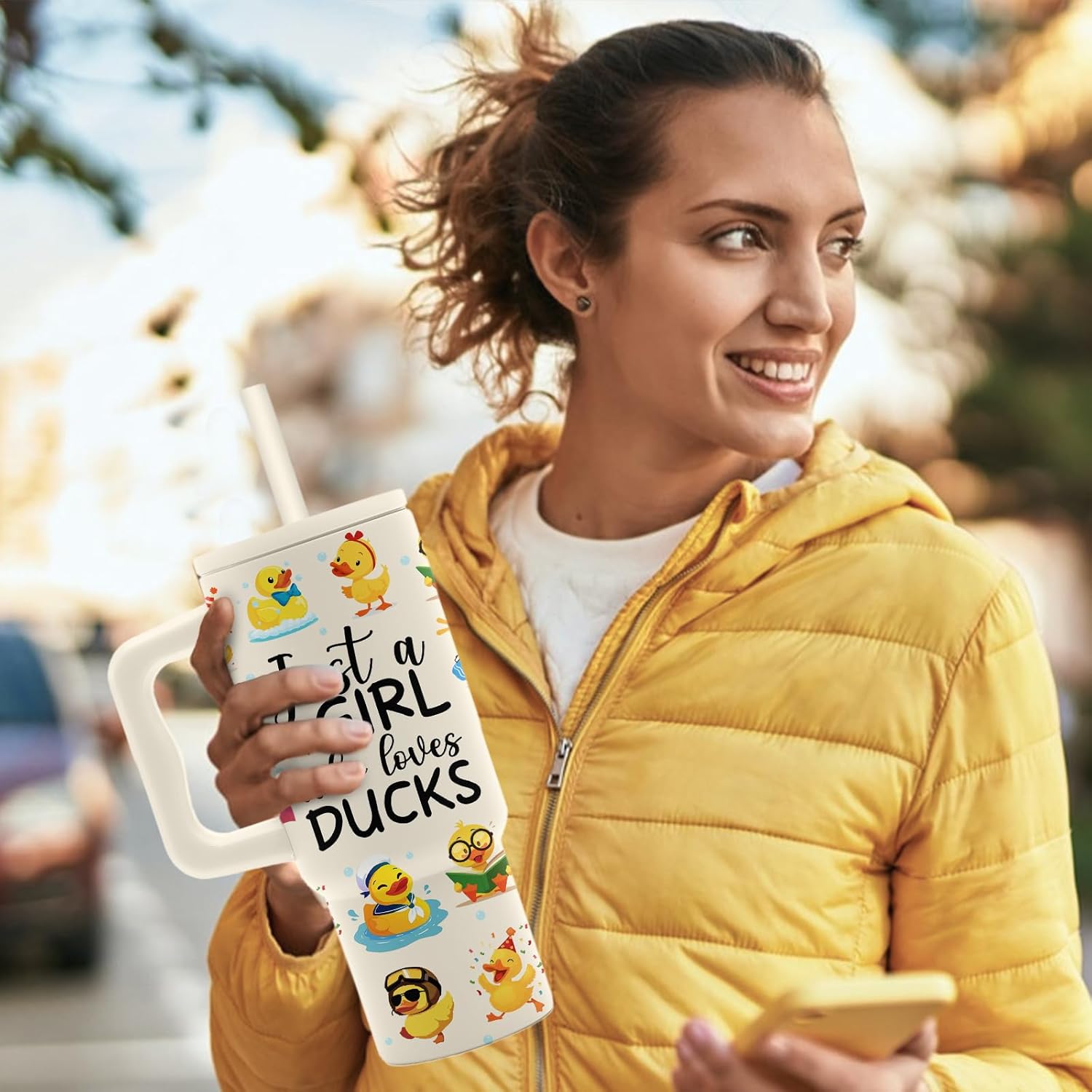 Hiboss Duck Gifts for Women Girls, Just a Girl Who Loves Duck Tumbler 24 Oz, Stainless Steel Insulated Rubber Ducks Mug Cup Stuff, Birthday Gifts for Ducks Lovers - Image 4