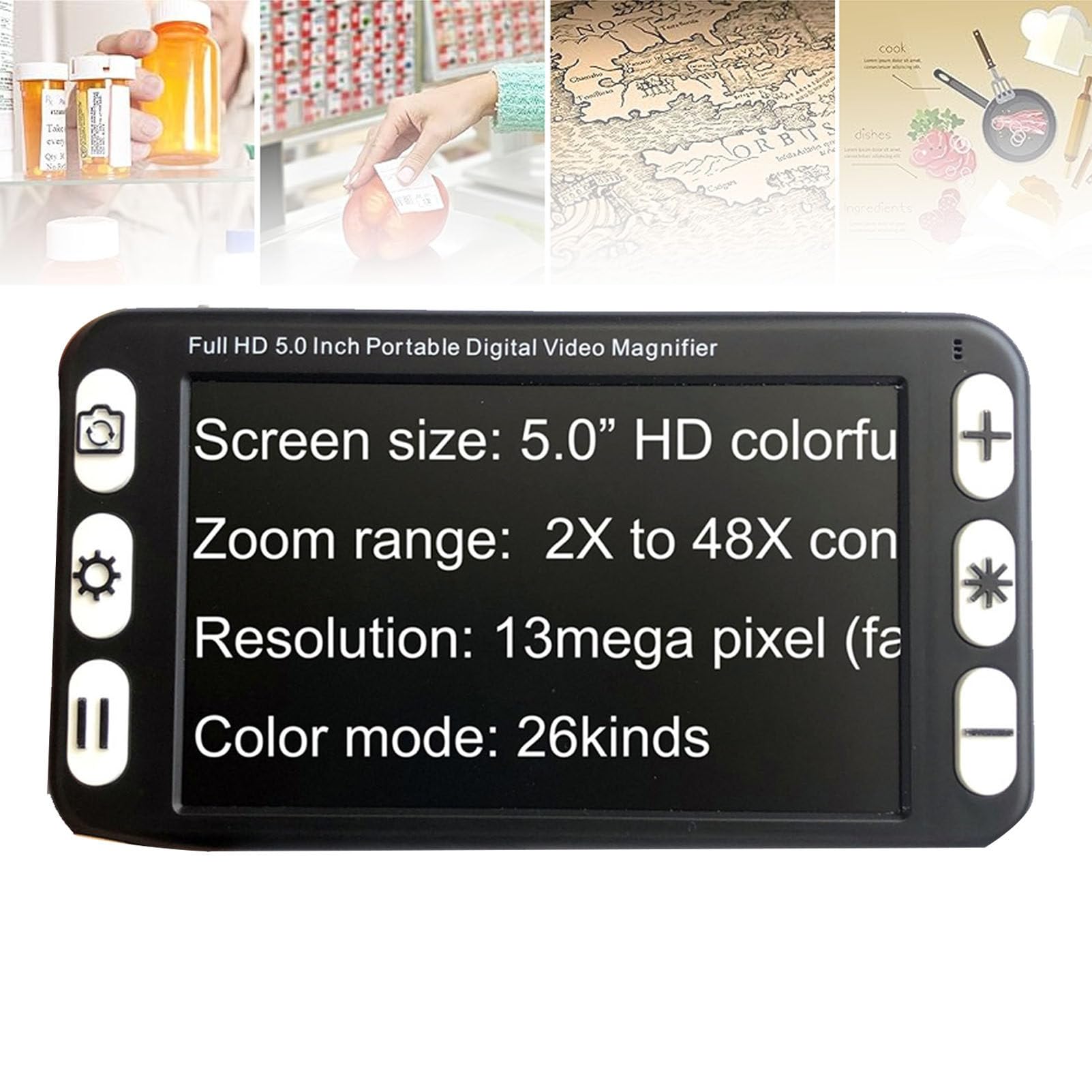 Loupe numérique portable, aide à la lecture électronique avec écran tactile de 5", résolution 800 x 480, caméra autofocus, zoom 2X-48x, 26 modes de couleur, support pliable