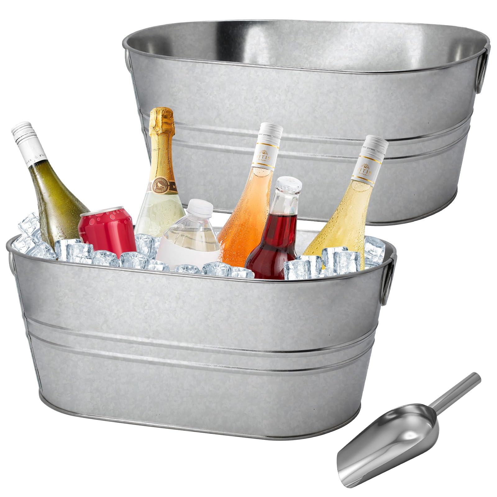 Photo 1 of 2 Pack 4 Gallon Galvanized Tub Ice Buckets for Parties Portable Beverage Tub with Handles Champagne Bucket Metal Ice Buckets for Cocktail Bar with Ice Scoop