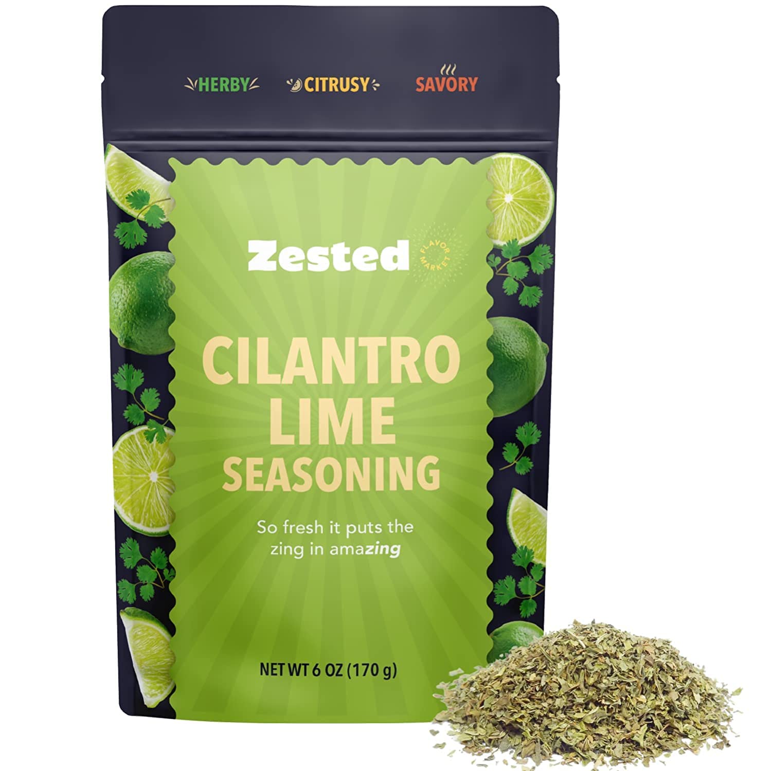 Zested Flavor MarketCilantro Lime Seasoning - Fresh and Citrusy Spices and Seasonings - Non-GMO, Gluten-Free and Nut-Free - Goes Great on Dips, Spreads, Meat, Seafood, and Snacks - 6 OZ
