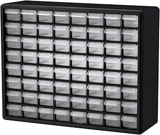 64-Drawer Plastic Drawer Storage Cabinet for Garage Organization, Bead Organizer, Building Bricks Storage, Teacher Toolbox, Makeup Organizer, 20" W x 6" D x 16" H, 10164 Black