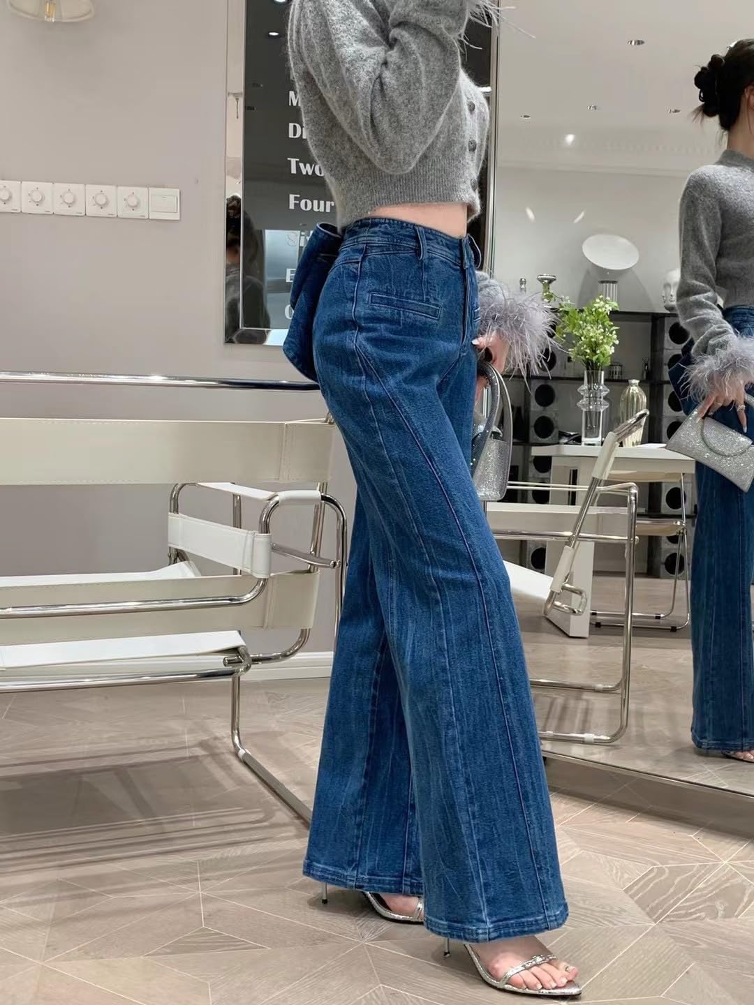 Y2k Bow Denim Wide - Leg Jeans for Women Vintage Streetwear Y2K Bow High-Waist Denim Pants