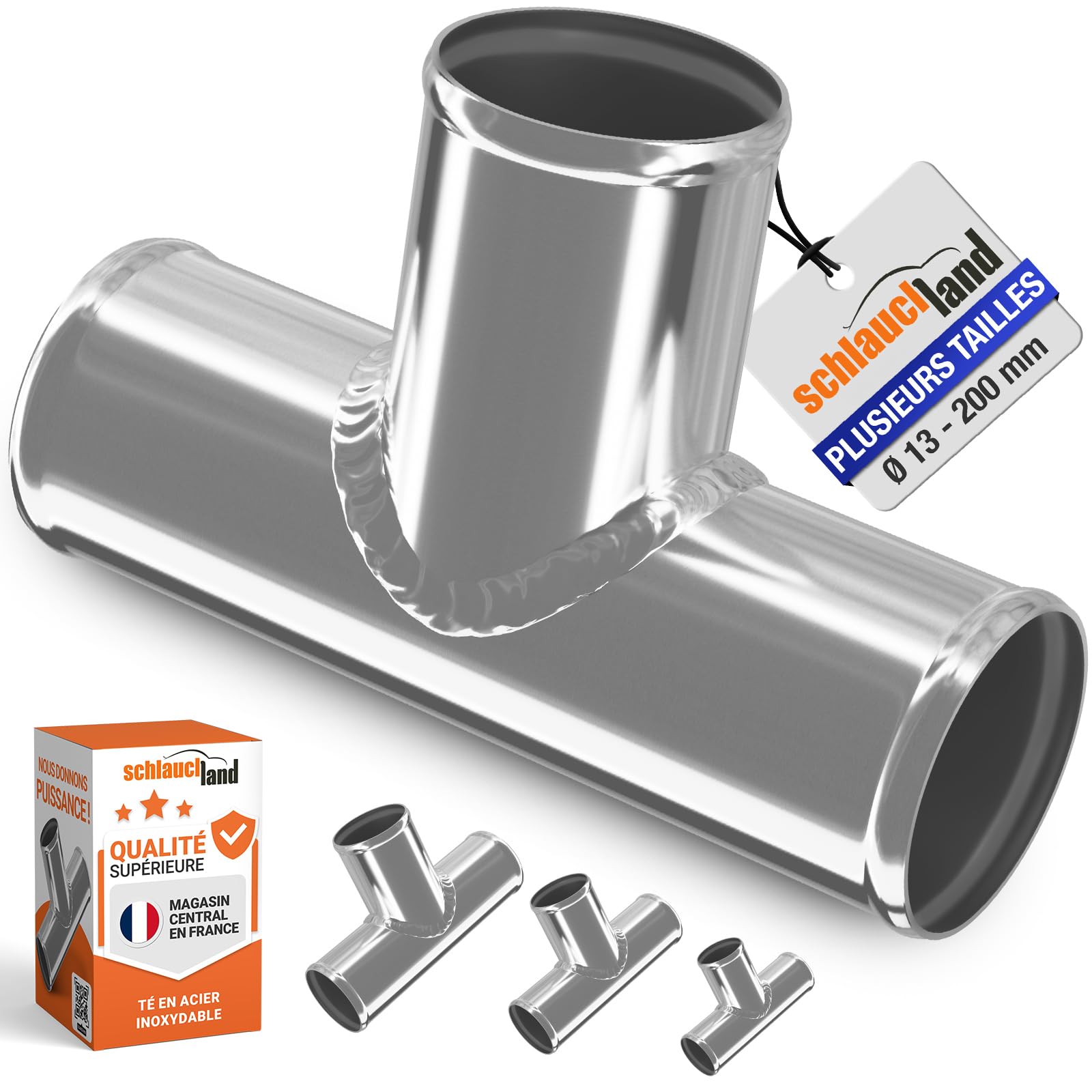 Té T TUBE ACIER INOXYDABLE A2 EXT-Ø 57mm TUYAU | SÉLECTION COULEURS & TAILLES | Raccord Distributeur Adaptateur Durite AISI 304 Alimentaire FDA INOX Universel Eau Air Liquide Voiture Radiateur