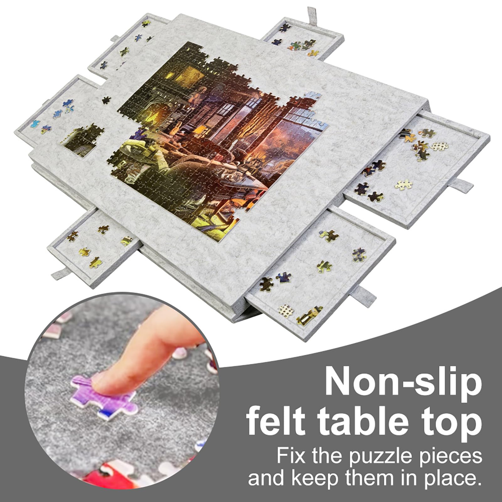 Przechylany stół do puzzli, 1000 elementów – deska do puzzli z 6 szufladami i powierzchnią filcową, przenośna deska do puzzli ze stojakiem 2 w 1, idealna do domu i podróży, 52 x 77 cm