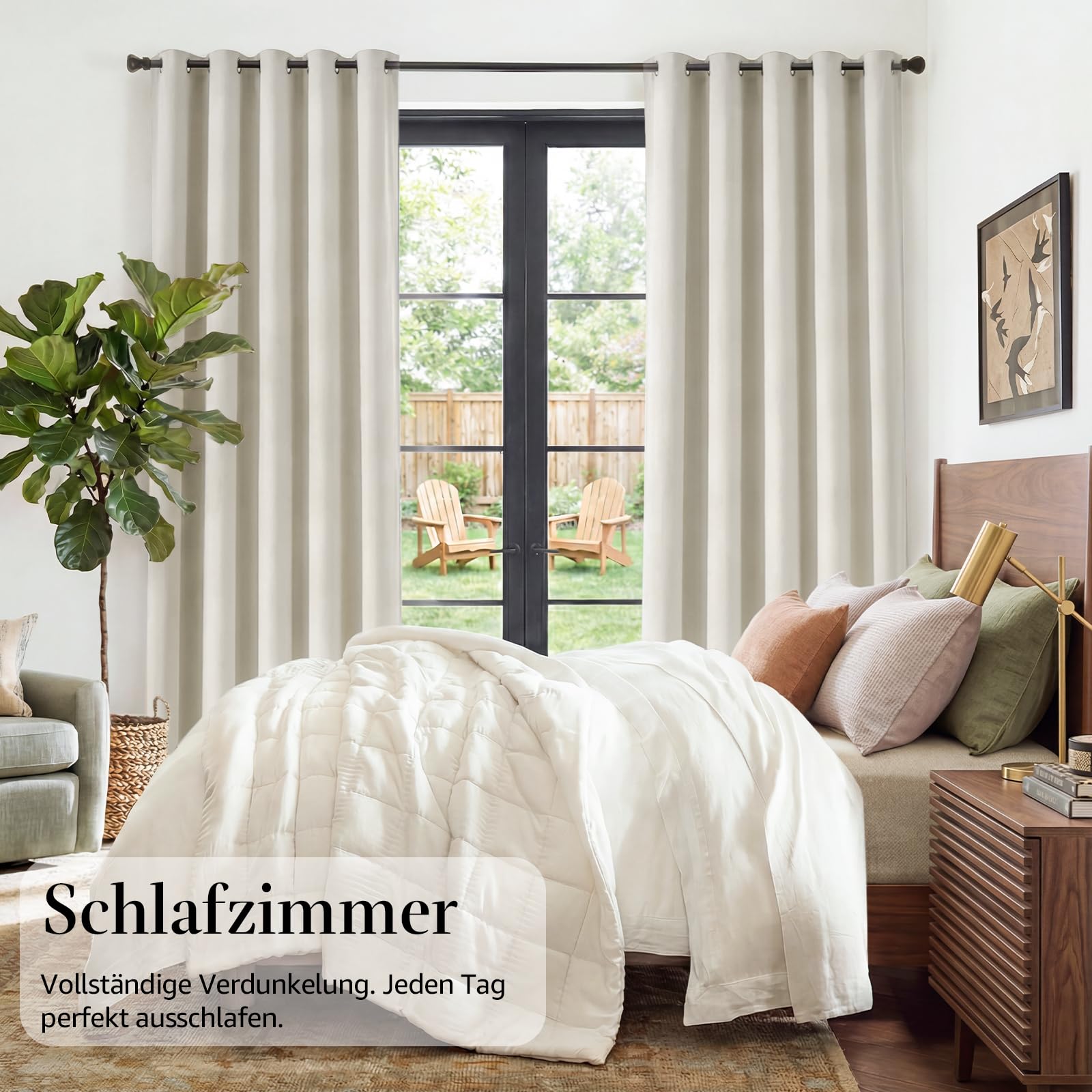 TOPICK Tende Oscuranti per Interni 2 Pezzi L 140 x A 260cm Bianco Crema | Tende Oscuranti Termiche Isolanti Anti-Rumore con Anelli Moderne per Soggiorno e Camera da Letto