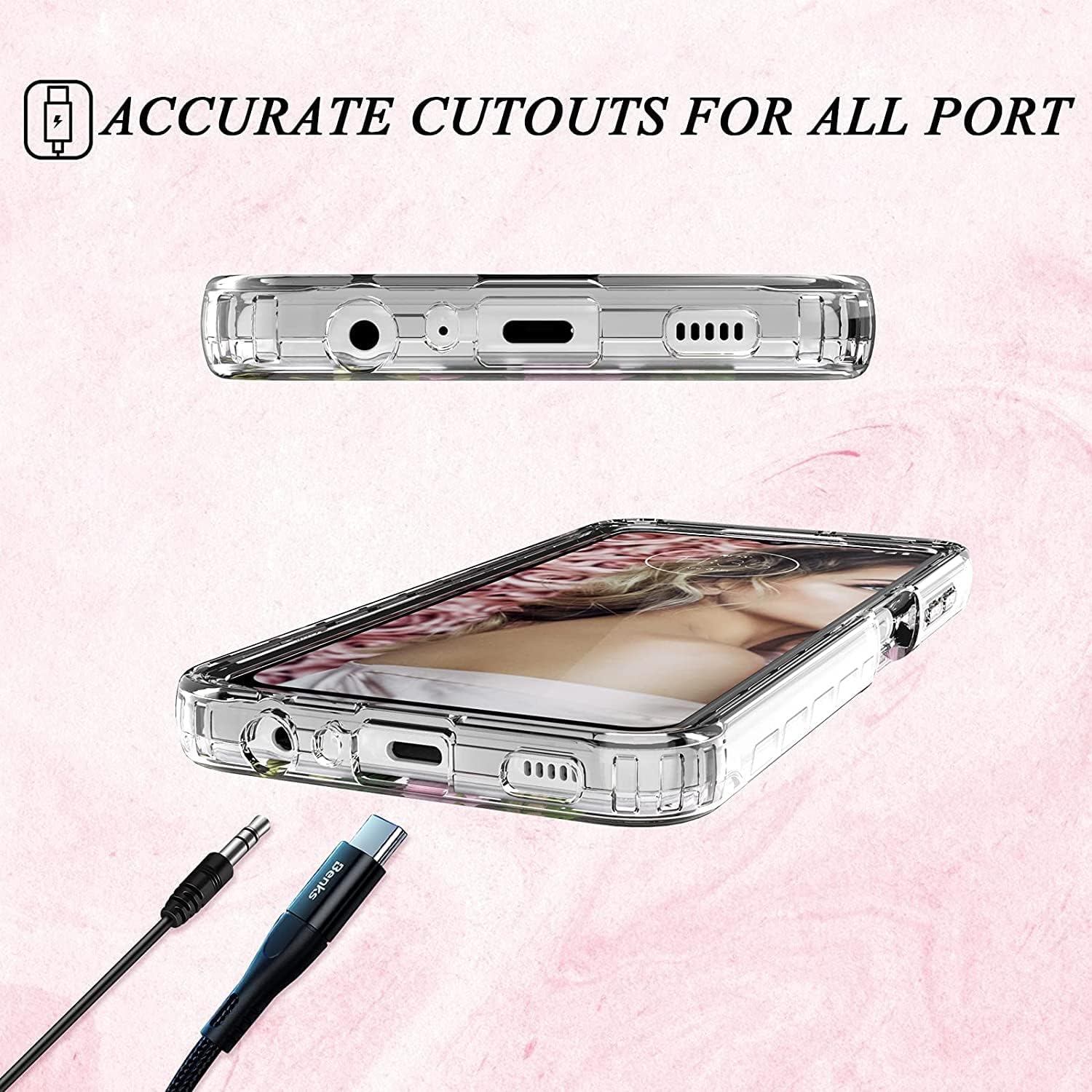 AMENQ for Samsung A32 5G Case, Galaxy A32 5G Case with Screen Protector Heavy Duty Shockproof with TPU Bumper and Clear Hard Protective PC Front for Android A32 5G LTE 6.5 inches Phone (Floral Clear)