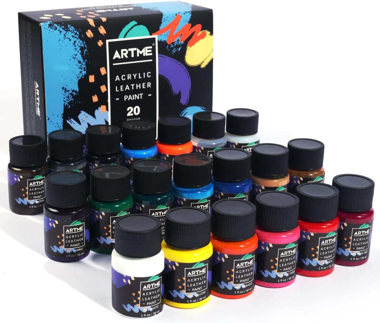 ARTME Acrylic Leather Paint Set, 20 Colors x 30ml Acrylic