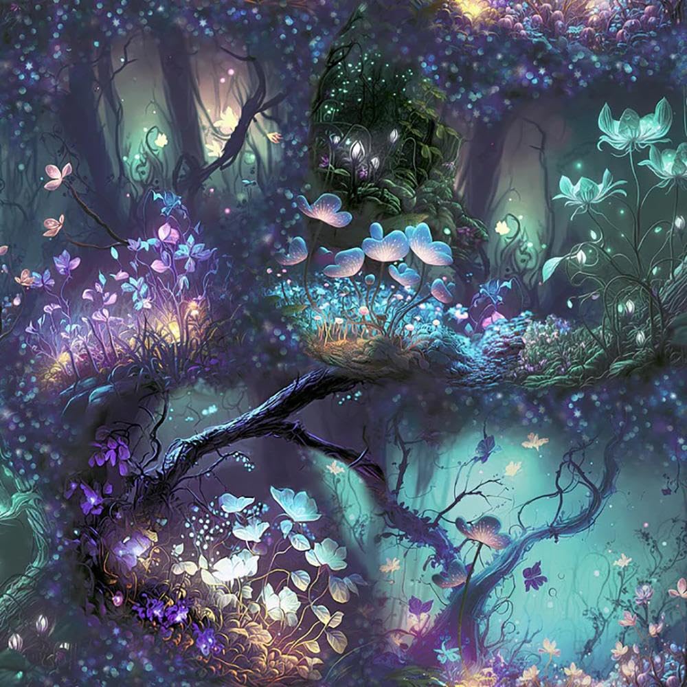 Magical Garden Multicoloured Wallpaper - Enchanted Flowers Floral Mushrooms Fantasy - Children's Room Feature Wall