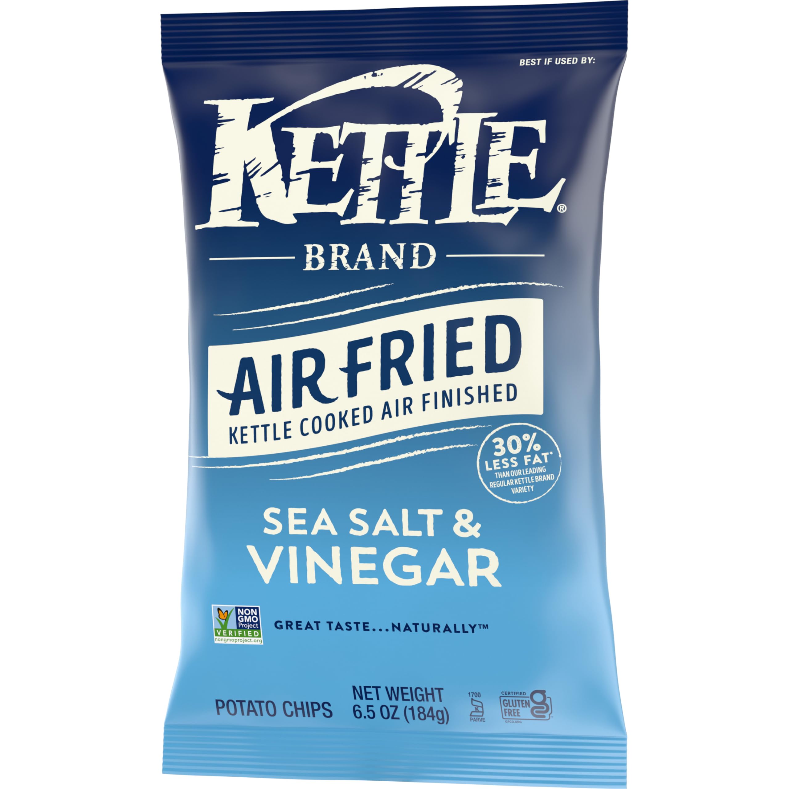 Kettle Brand Potato Chips, Air Fried Sea Salt & Vinegar Kettle Chips, 6.5 Oz Bag