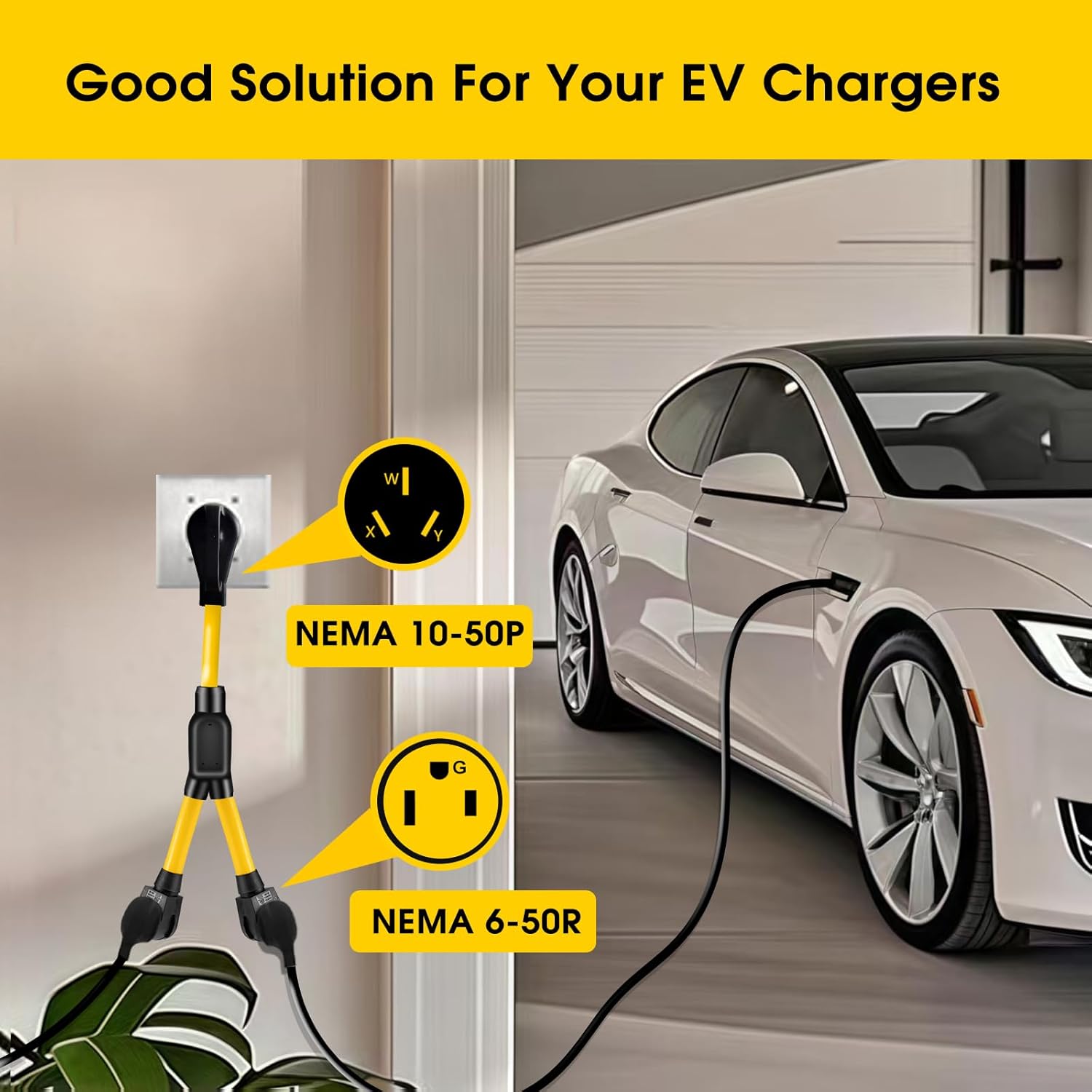 3 Prong 50 Amp Y Splitter for EV Charger and Older Ranges, NEMA 10-50P to 10-50R/6-50R Adapter for EV Charger at 50A Older Welder Outlet (Pre-1996) 125/250V, STW 3-Wire 6 AWG, 3FT