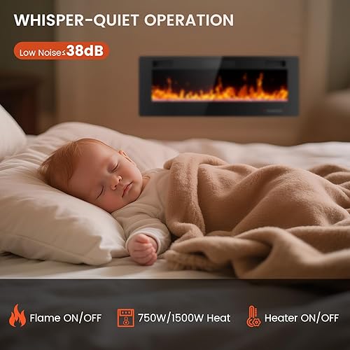 Miniatura 6 de Chimenea eléctrica de 50 pulgadas, ultrafina, empotrada y montada en la pared con control remoto, calentador de chimenea, temporizador, color de