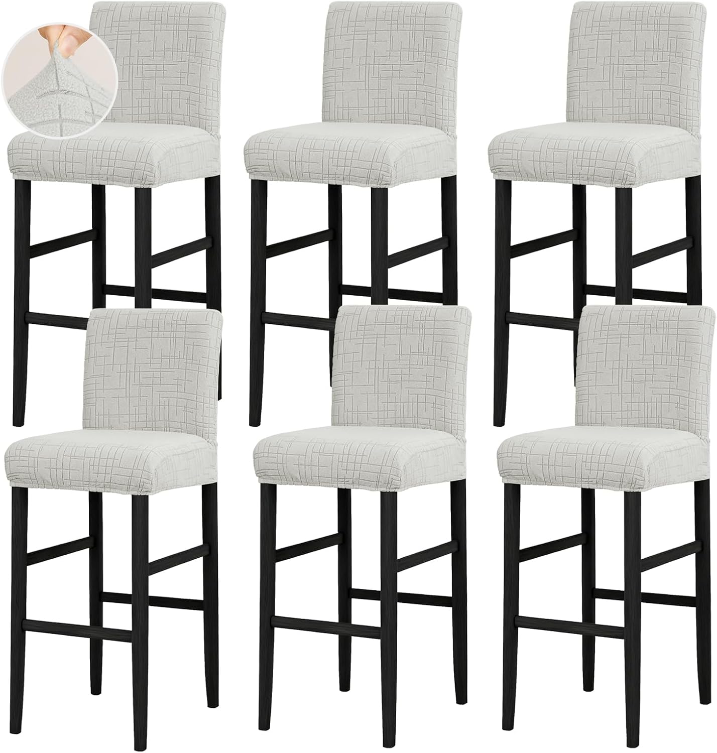 JIUZHEN Bar Stool Covers Set of 6 Velvet Barstool Seat Covers Washable Stretch Counter Height Chair Slipcovers for Kitchen Dining Room Rectangular Pub Stool Cover Removeable, Light Grey
