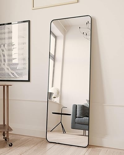 Vista 5 de SNUGACE Espejo de longitud completa, marco negro, espejo de pie para dormitorio, espejo de vestidor, 65 x 20 pulgadas