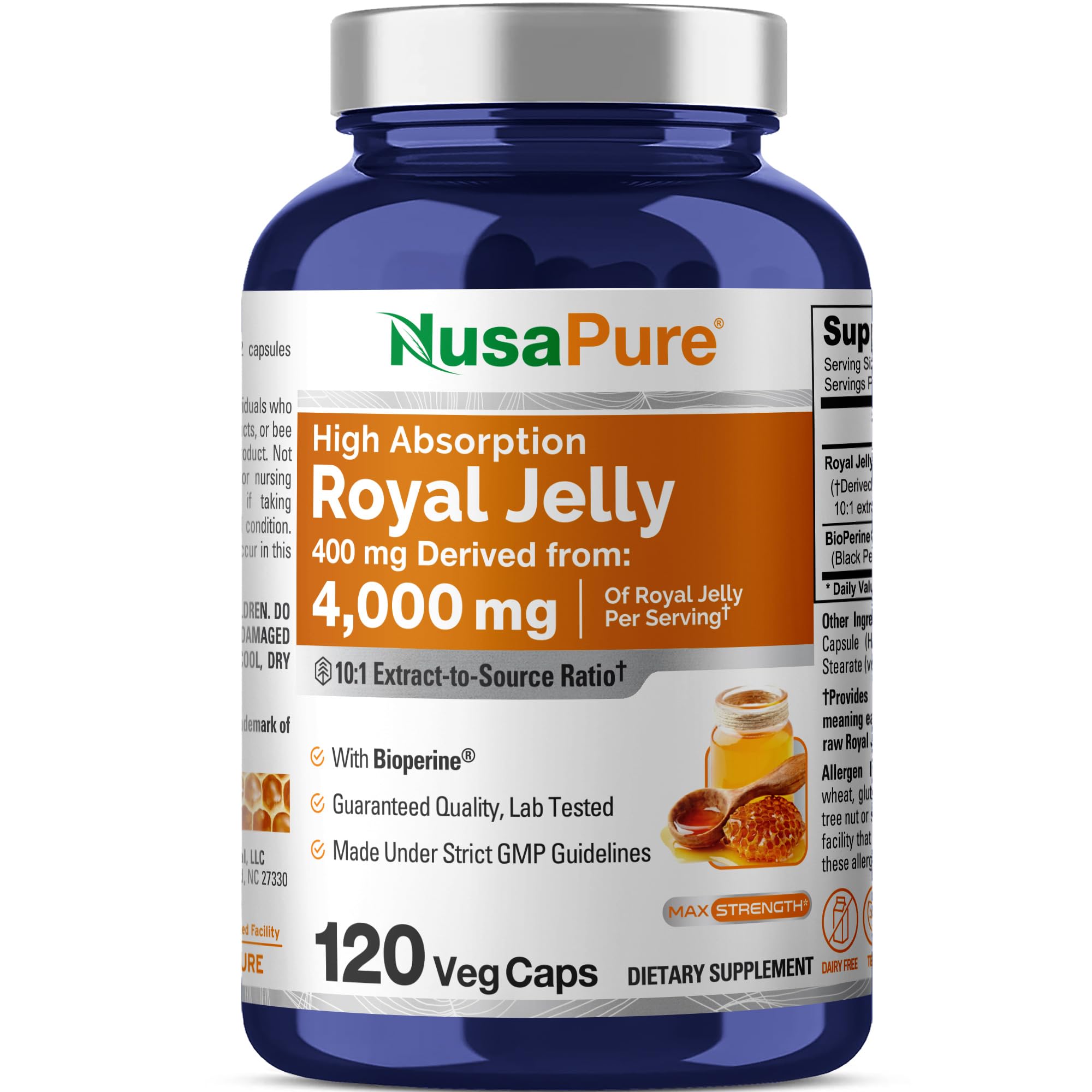 Royal Jelly 10:1 Extract, 400 mg Equivalent to 4000mg - 120 Veggie Capsules (Non-GMO, Dairy Free, Dietary Supplement)